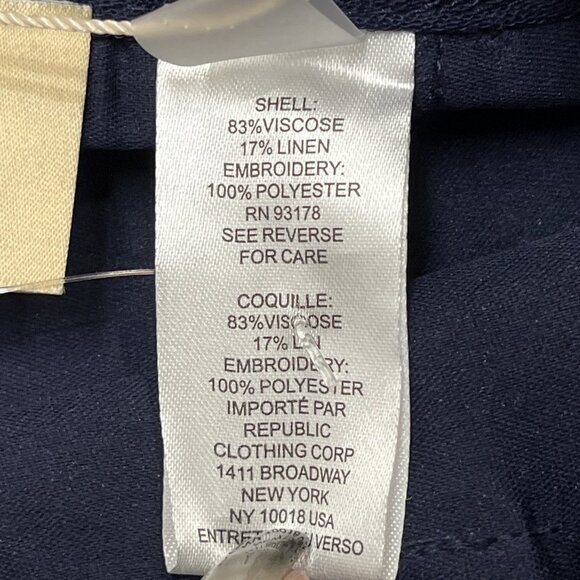 Elie Tahari Pants Women 6 Blue Linen White Palm Tree Embroidered Wide Leg Resort - Picture 4 of 9